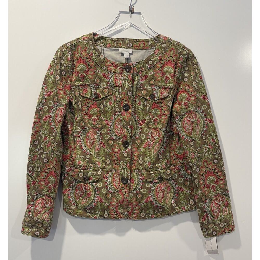 NWT Charter Club Floral Print Denim Jacket‎ Womens Medium